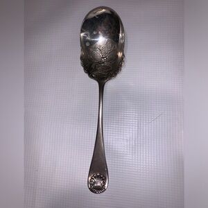 Shell Tip Antique Serving Spoon Triple Plated Silver Ornate Fruit Berry Bowls 9"